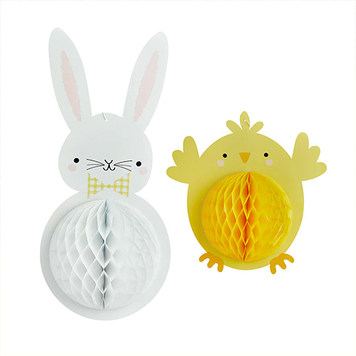 Bunny & Chick Easter Honeycomb Hanging Decorations - Pack of 2 | Partyrama