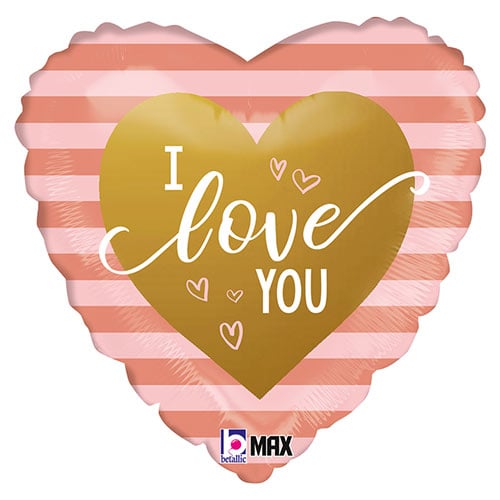 Rose Gold Stripe I Love You Heart Shape Foil Balloon 46cm / 18 in ...