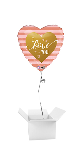 Rose Gold Stripe I Love You Heart Shape Foil Helium Balloon - Inflated ...