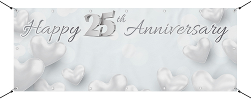 White Happy 25th Anniversary Design Medium Personalised Banner – 6ft x ...