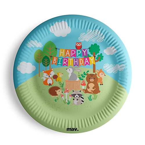 Woodland Animals Round Paper Plates 23cm - Pack of 8 | Partyrama