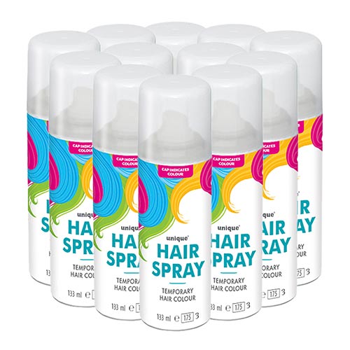 White Temporary Hair Spray Cans 133ml Pack of 12 Partyrama