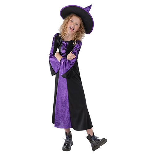 Bewitched Purple Witch Girls Fancy Dress Costume Kids Medium - Age 7-9 |  Partyrama