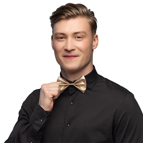 Gold Glitter Bow Tie with Black Elastic Strap Fancy Dress | Partyrama