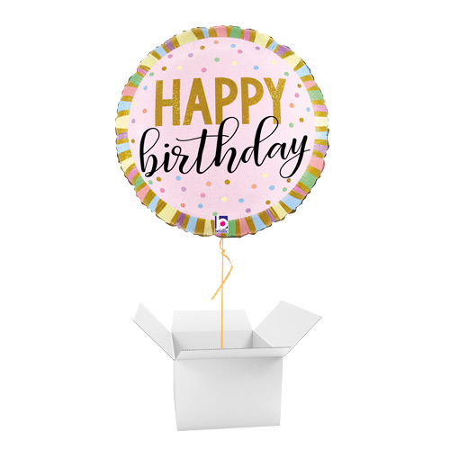 Happy Birthday Pastel Stripes Round Foil Helium Balloon - Inflated ...