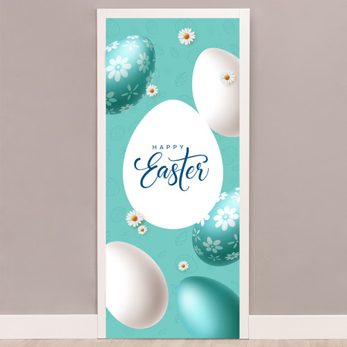 Happy Easter Eggs Blue Door Cover PVC Party Sign Decoration 66cm x ...