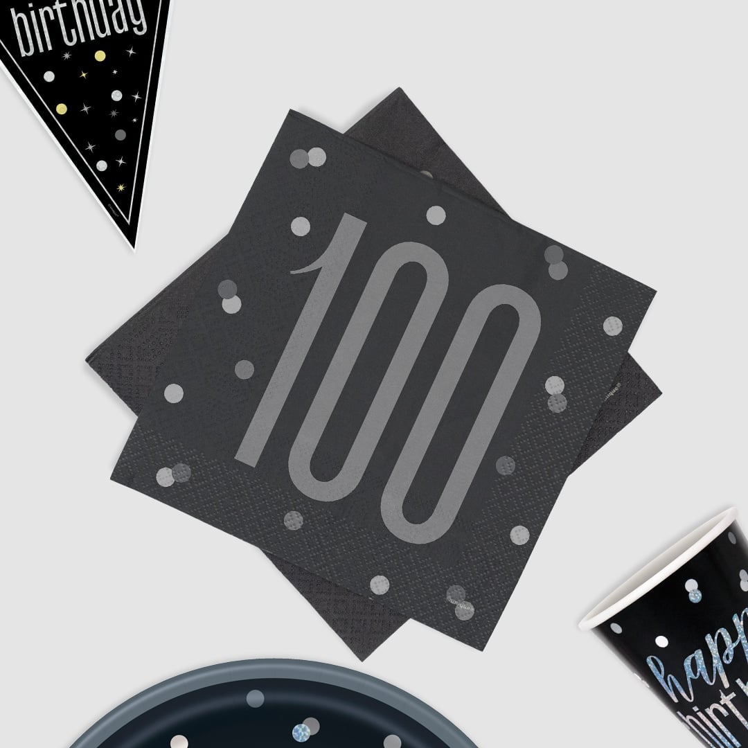 Black Glitz 100th Birthday Party Supplies